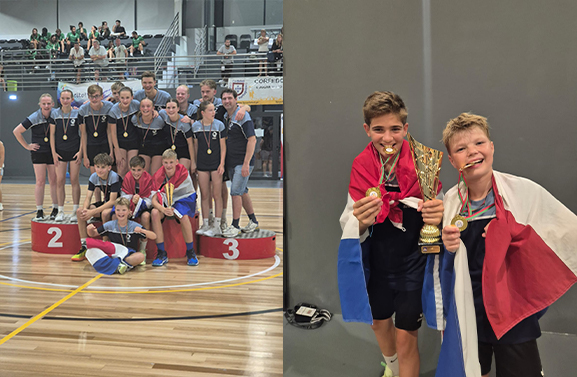 Tygo (12) en Daniël (13) Europees kampioen korfbal U15 in Portugal