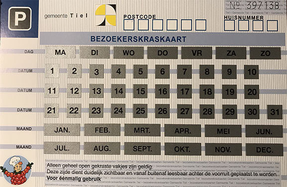 Bezoekers-parkeerkraskaart Tiel niet langer meer te gebruiken