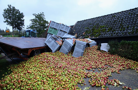 Duizenden appels rollen over straat in Varik