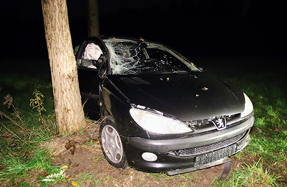 Auto total loss na botsing tegen boom ter hoogte van Enspijk