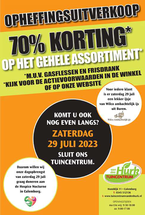 Tuincentrum van den Hurk sluit voorgoed, nog één actie voor het goede doel