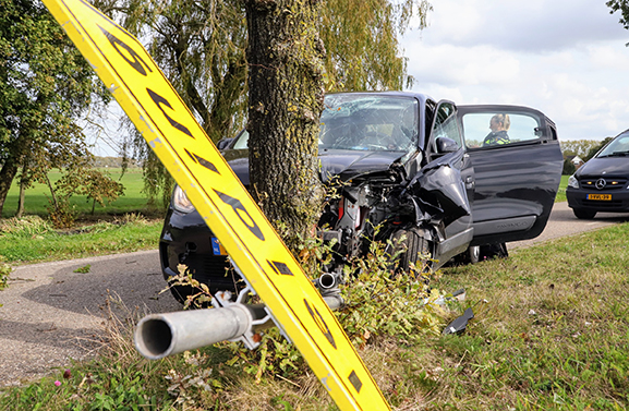 Bestuurder komt met auto tot stilstand tegen een boom